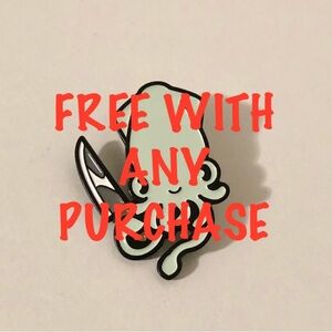 FREE WITH ANY PURCHASE - (NWOT) Kawaii Squid w/ Knife Enamel Pin